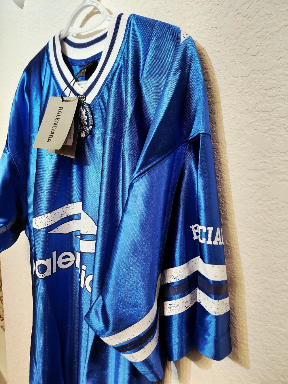 Authentic Balenciaga 3B Blue Logo Athletic Shiny Jersey with White Trim Large - Picture 3 of 10